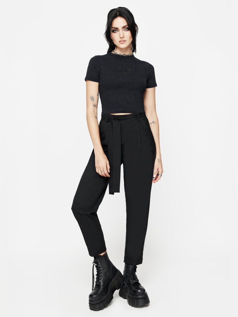 Hester Embroidered Tapered Trousers - Black - size US 10/UK 14